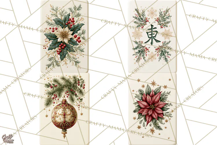 Christmas Mahjong Clipart, Holiday Mahjong Tiles PNG