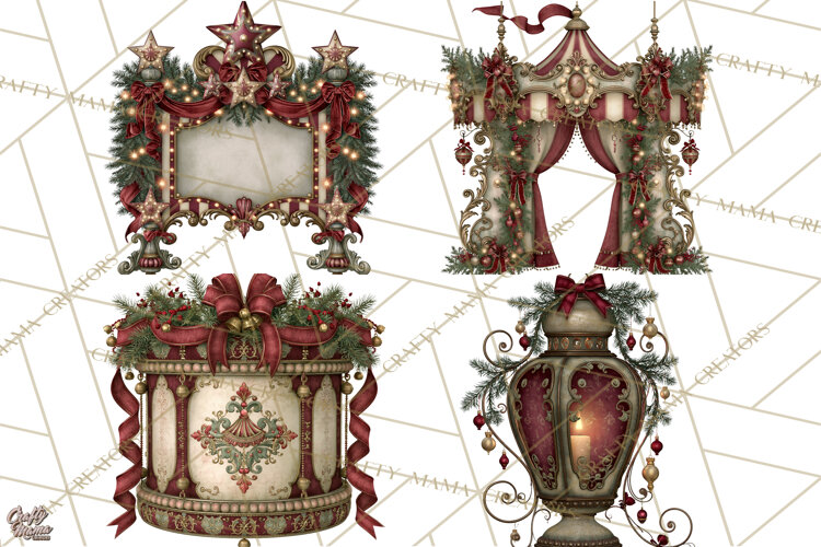 Christmas Circus Clipart, Vintage Christmas Circus PNG example image 1