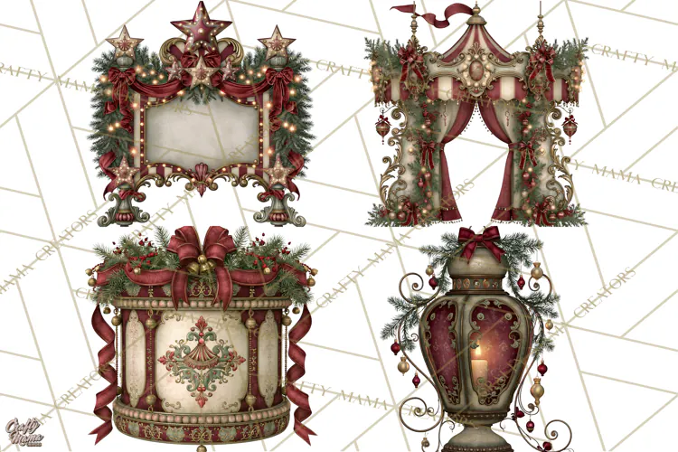 Christmas Circus Clipart, Vintage Christmas Circus PNG