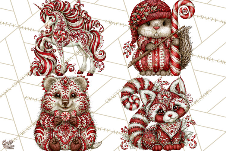 Whimsical Peppermint Animal PNG Christmas Clipart example image 1