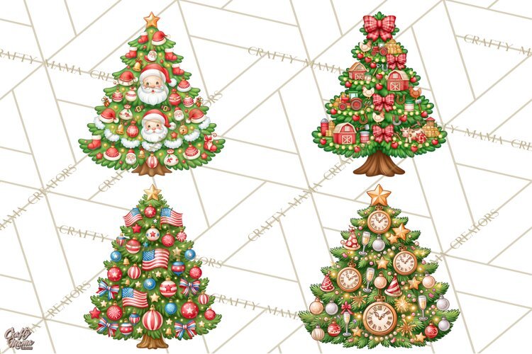 Multi Themed Christmas Trees Clipart PNG example image 1