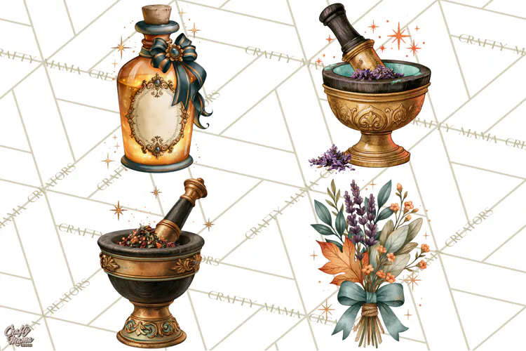 Vintage Witch Apothecary Clipart PNG, Halloween Magic