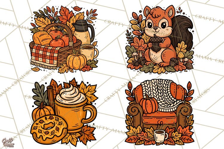 Cozy Fall Clipart PNG Autumn Harvest Illustrations example image 1