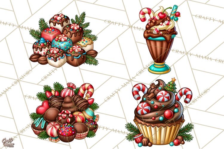 Cocoa Christmas Clipart, Chocolate Coffee Holiday PNG example image 1