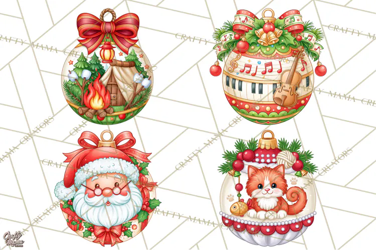 Multi Themed Christmas Ornament Clipart PNG