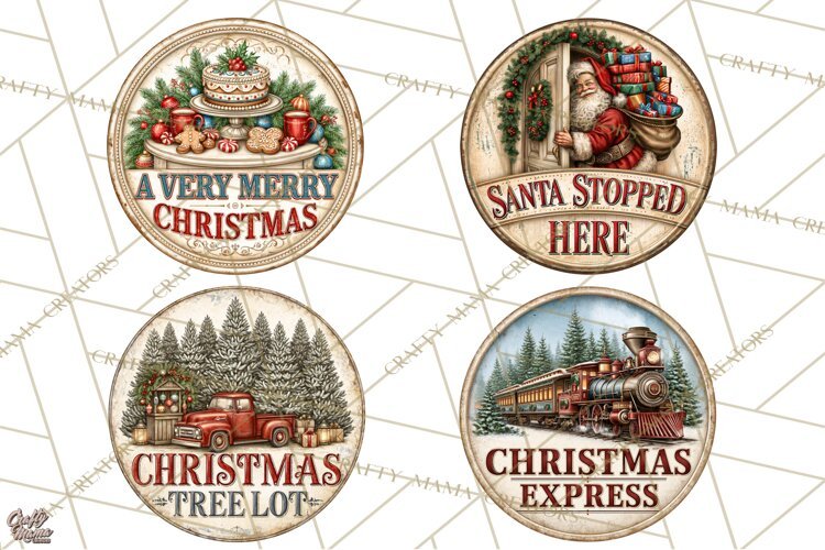 Mid Century Christmas Vintage Signs | Round Door Sign Design example image 1