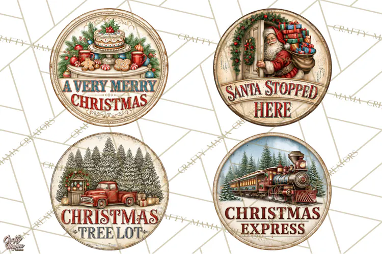 Mid Century Christmas Vintage Signs | Round Door Sign Design