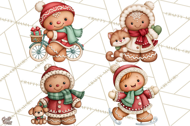 Downtown Gingerbread Town Characters Clipart PNG example image 1