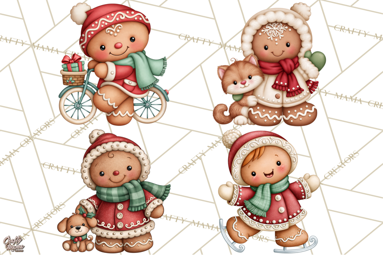 Downtown Gingerbread Town Characters Clipart PNG