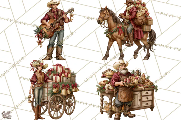 Western Christmas Clipart PNG, Cowboy Christmas, Rustic