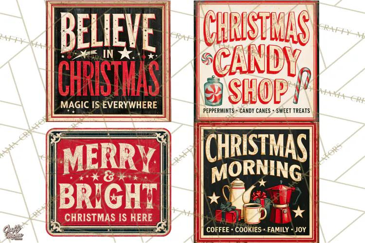 Vintage Christmas Signs Clipart PNG