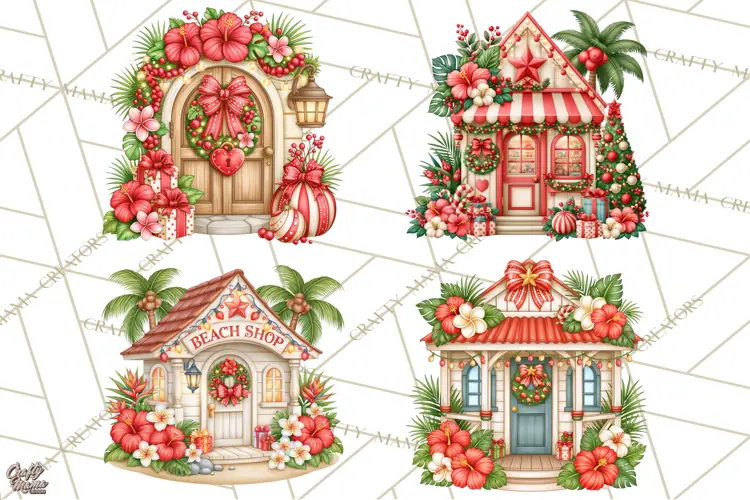 Tropical Christmas Village Clipart PNG, Christmas Village