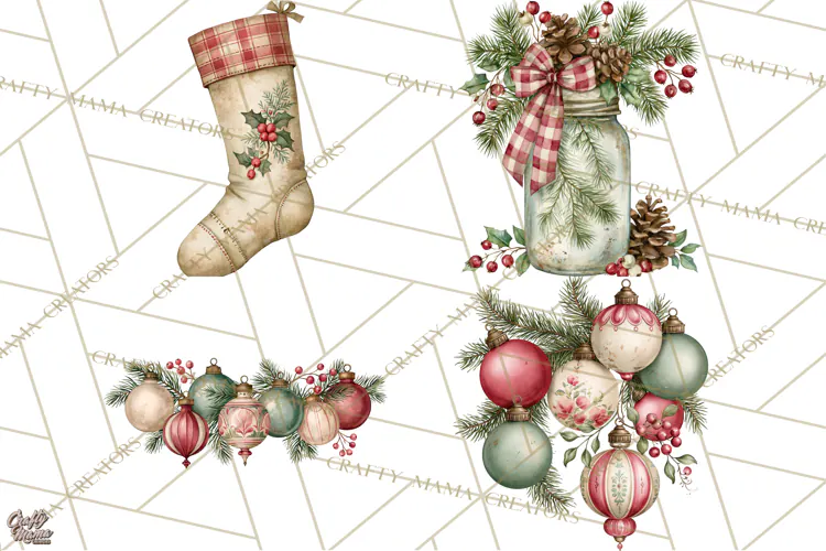 Vintage Farmhouse Christmas Decor PNG