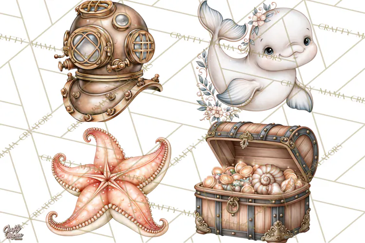 Ocean Animals Clipart Watercolor PNG, Sea Life Graphics