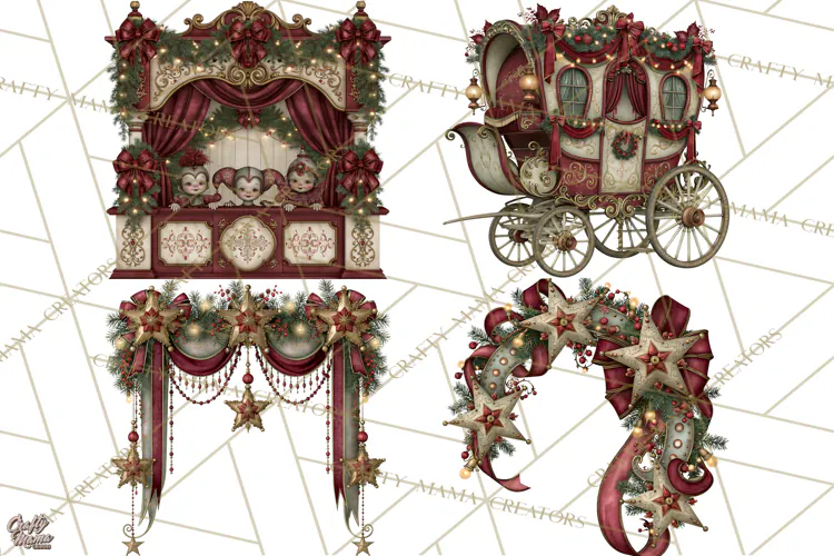 Christmas Circus Clipart, Vintage Christmas Circus PNG