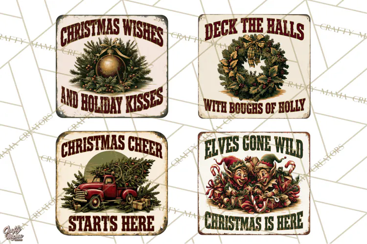 Vintage Christmas Metal Sign Clipart, Funny, Inspirational
