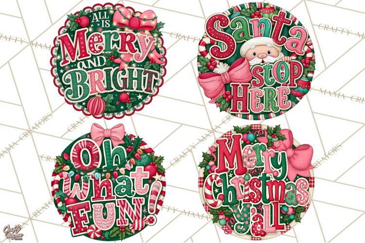 Whimsical Christmas Door Sign Clipart PNG, Merry and Bright example image 1