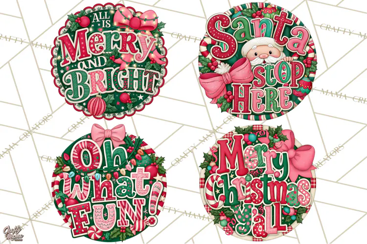 Whimsical Christmas Door Sign Clipart PNG, Merry and Bright
