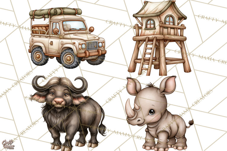 Safari Clipart African Animals Watercolor PNG example image 1