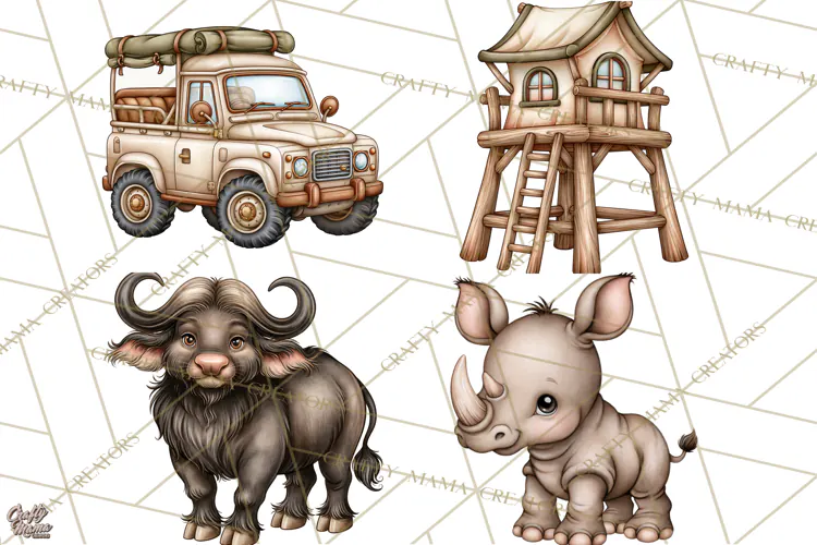 Safari Clipart African Animals Watercolor PNG