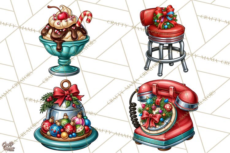 Christmas Retro Diner Clipart PNG 1950s Holiday Food & Decor example image 1