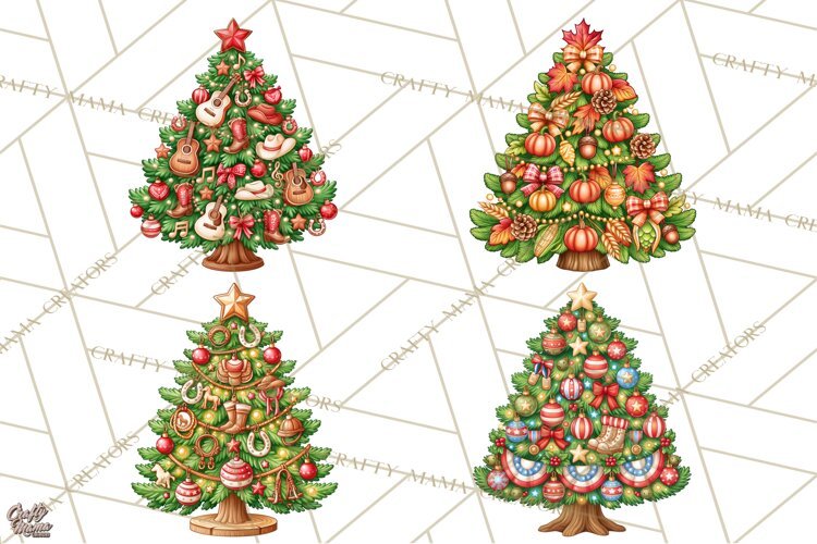 Multi Themed Christmas Trees Clipart PNG example image 1