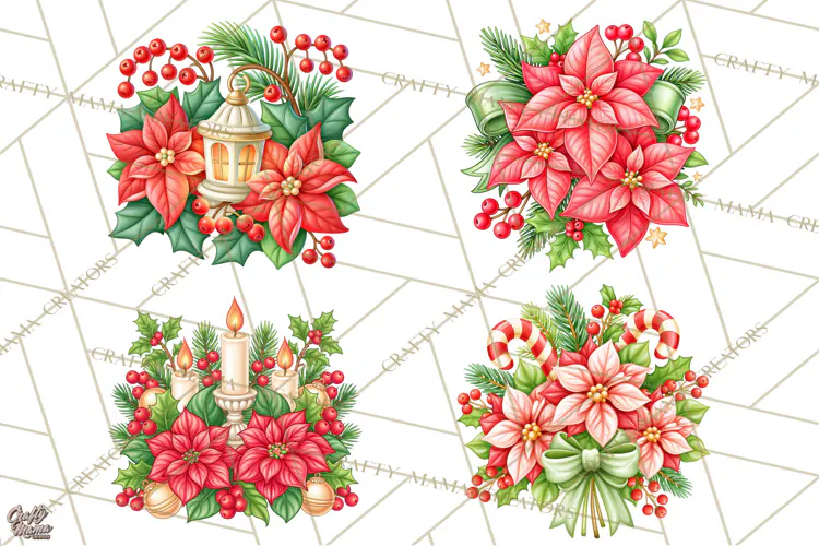 Christmas Poinsettia Clipart PNG | Holiday Floral Designs