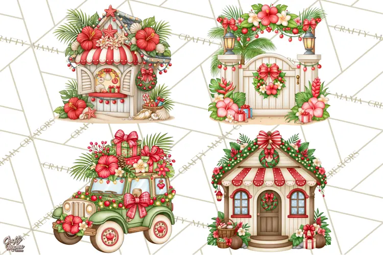 Tropical Christmas Village Clipart PNG, Christmas Village