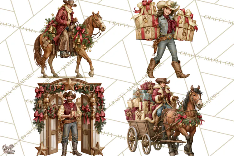Western Christmas Clipart PNG, Cowboy Christmas, Rustic
