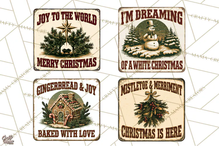 Vintage Christmas Metal Sign Clipart, Funny, Inspirational