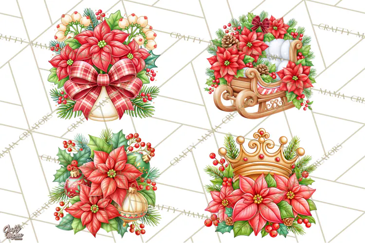 Christmas Poinsettia Clipart PNG | Holiday Floral Designs