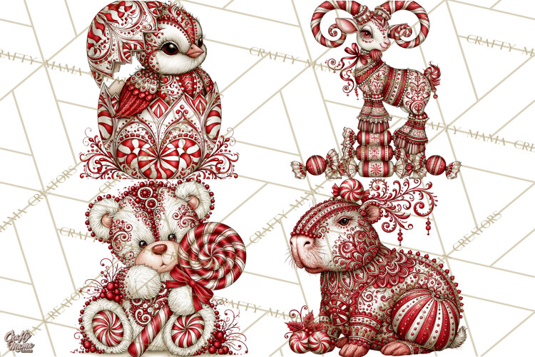 Whimsical Peppermint Animal PNG Christmas Clipart example image 1