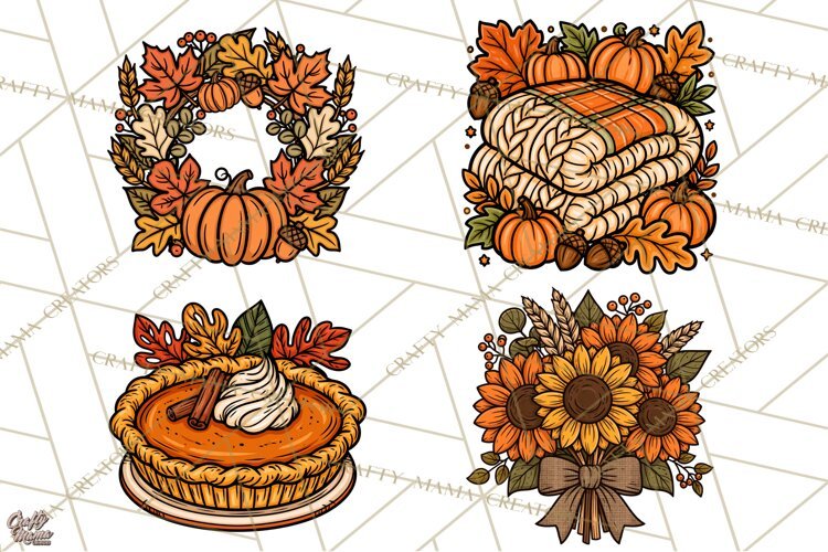 Cozy Fall Clipart PNG Autumn Harvest Illustrations example image 1