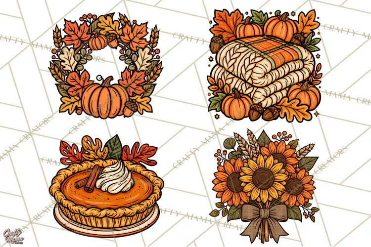 Cozy Fall Clipart PNG Autumn Harvest Illustrations