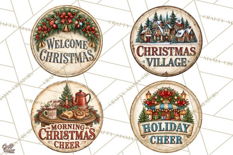 Mid Century Christmas Vintage Signs | Round Door Sign Design example image 1
