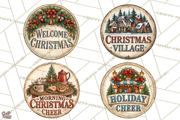 Mid Century Christmas Vintage Signs | Round Door Sign Design