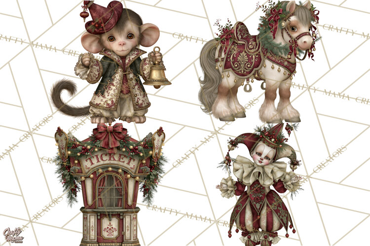 Christmas Circus Clipart, Vintage Christmas Circus PNG example image 1