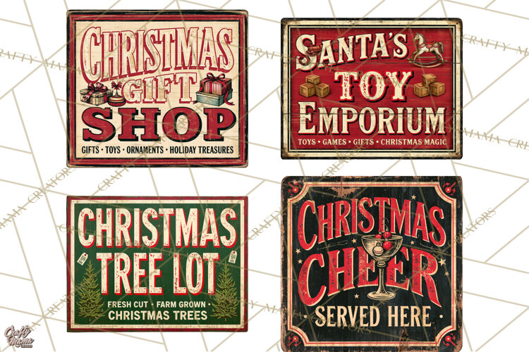 Vintage Christmas Signs Clipart PNG example image 1
