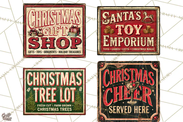 Vintage Christmas Signs Clipart PNG
