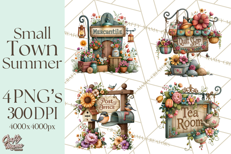 Small Town Summer Clipart PNG Scenes