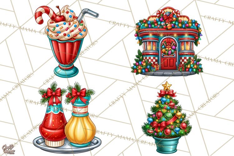Christmas Retro Diner Clipart PNG 1950s Holiday Food & Decor example image 1
