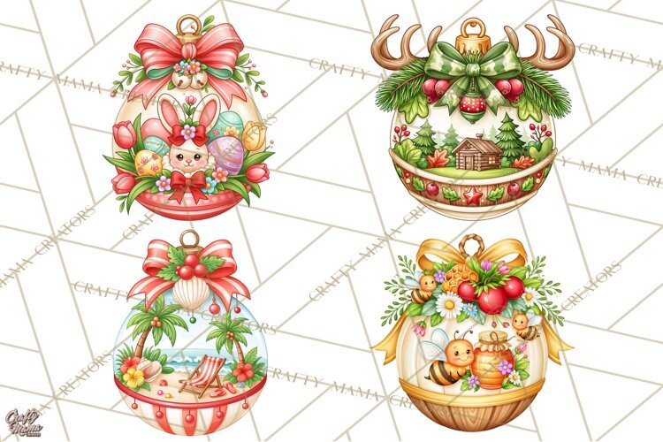 Multi Themed Christmas Ornament Clipart PNG example image 1
