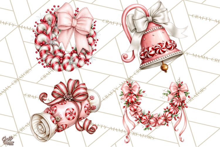 Peppermint Christmas Treasures Clipart PNG, Candy Cane example image 1