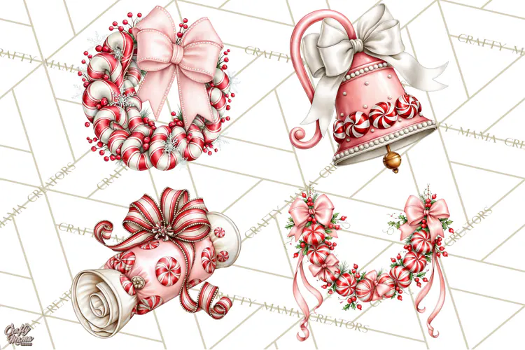Peppermint Christmas Treasures Clipart PNG, Candy Cane