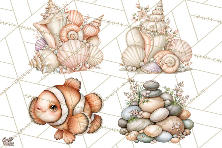 Ocean Animals Clipart Watercolor PNG, Sea Life Graphics