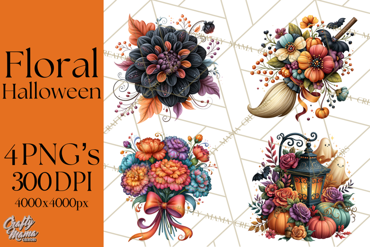 Halloween Floral Clipart PNG Spooky Flowers Images