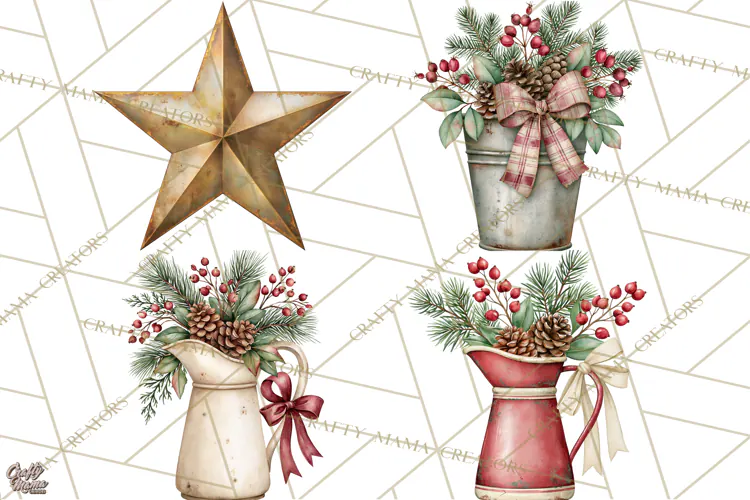 Vintage Farmhouse Christmas Decor PNG