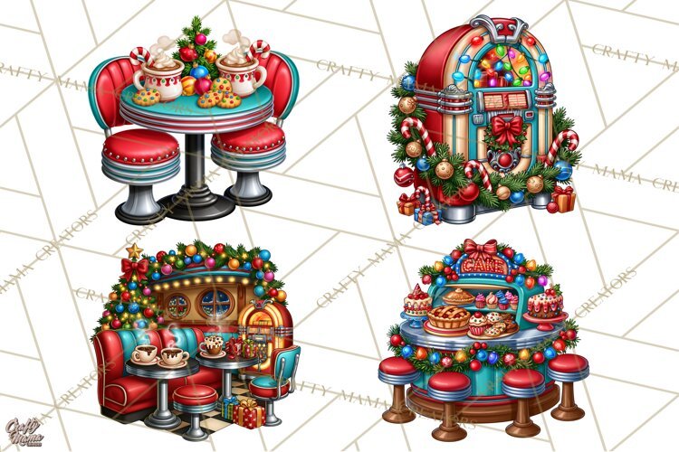 Christmas Retro Diner Clipart PNG 1950s Holiday Food & Decor example image 1