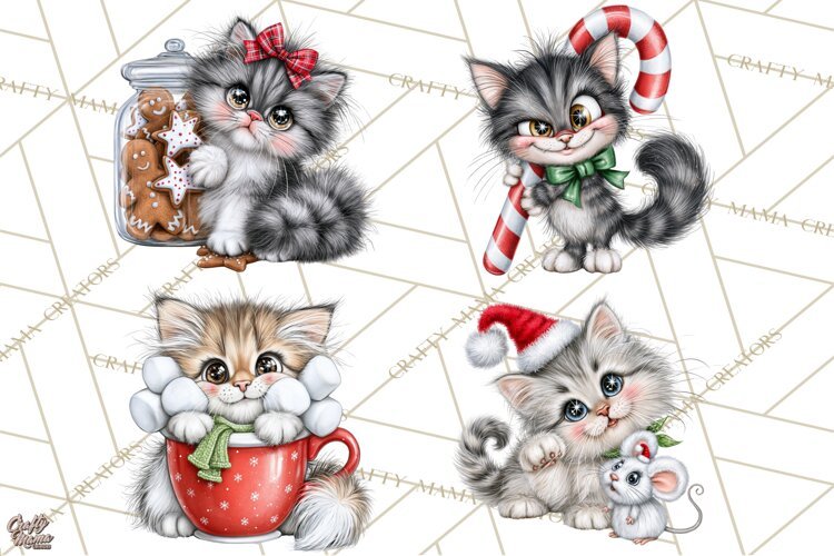 Christmas Cat Clipart PNG, Funny Kitten Christmas example image 1