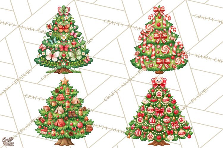 Multi Themed Christmas Trees Clipart PNG example image 1